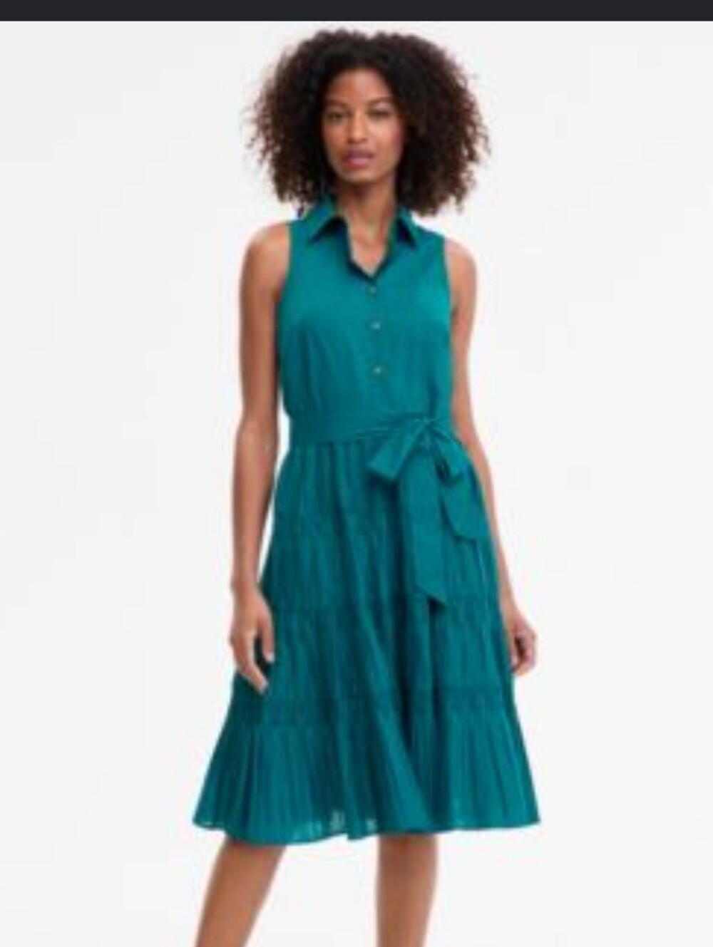 Anne Klein 100$ Cotton Blue Sleeveless Belted Collared Midi Shirt Dress Size 6P